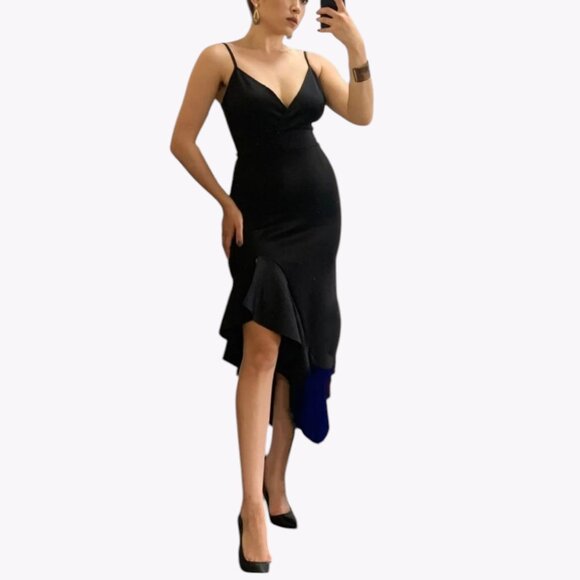 LE CHATEAU Black Ruffled Grunge Gothic Style Pleated Dress - Picture 4 of 13